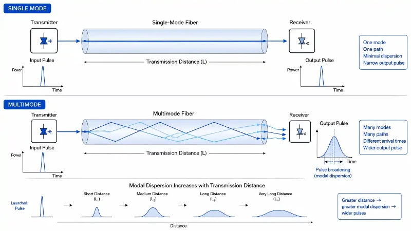 Modal dispersion in single-mode and multimode fiber Modal dispersion in single-mode and multimode fiber